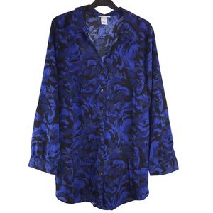 Blue Black Print Tunic Shirt, Size 16W